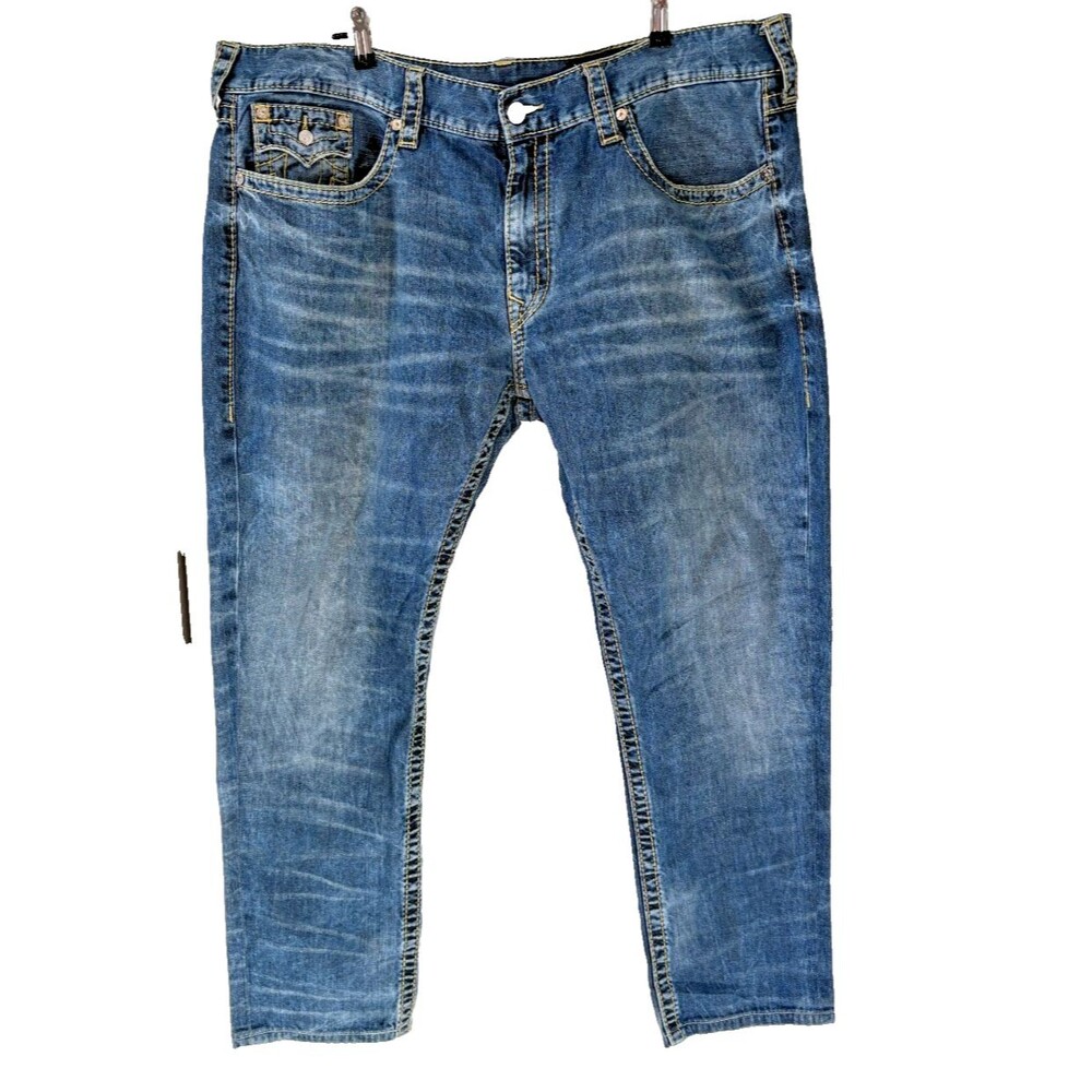 Vtg True Religion 46 x 28 Y2k Skinny Flap Gold Big T jeans 112790